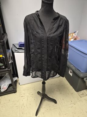 next Black Sheer Embroidered Button-Up Blouse